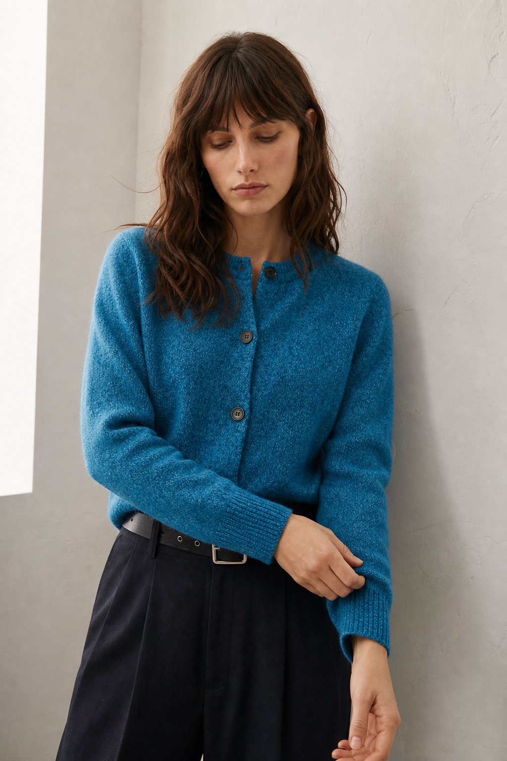 Katarin | Marled Chunky Knit Alpaca Blend Button Cardigan - View 3