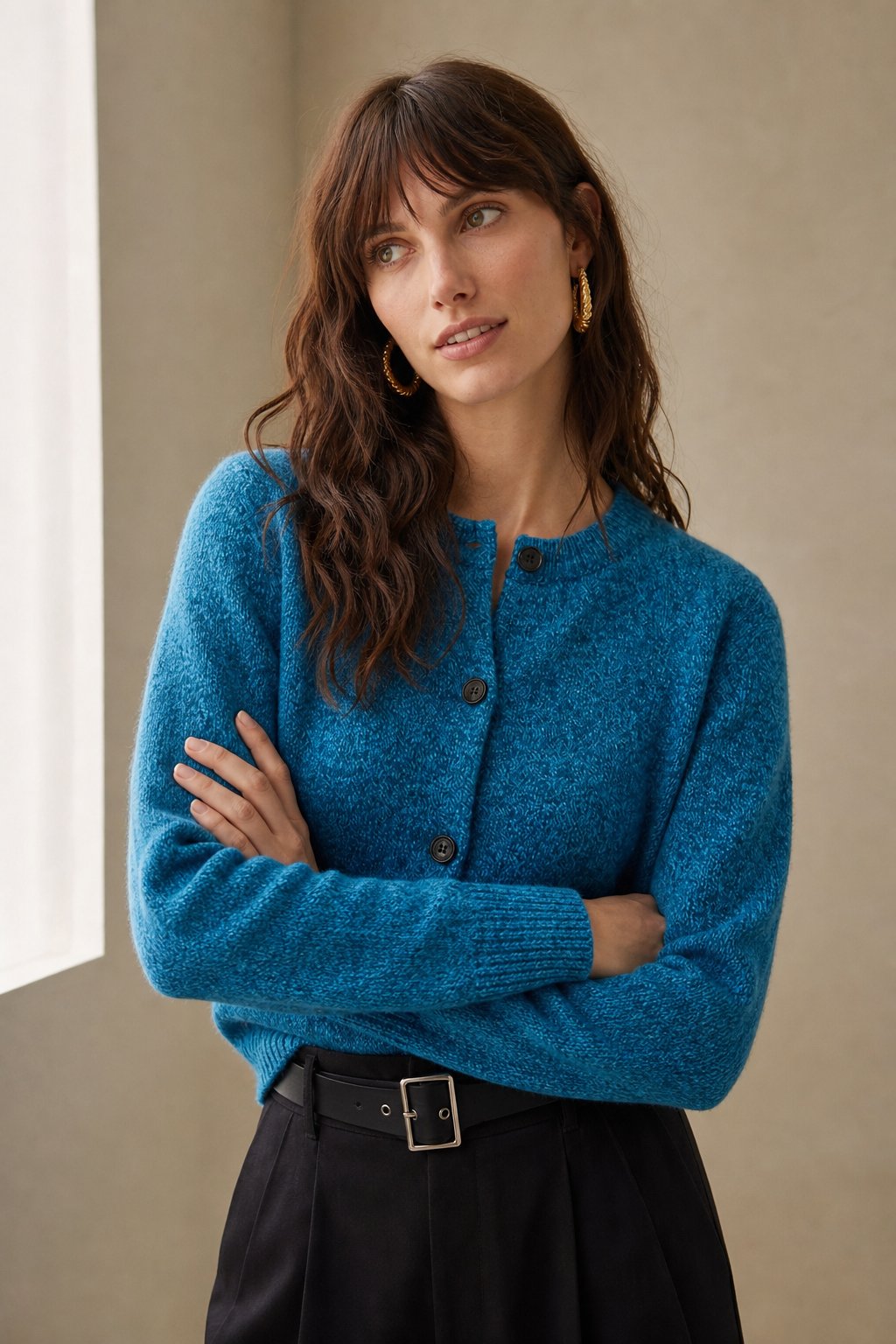 Katarin | Marled Chunky Knit Alpaca Blend Button Cardigan - View 4