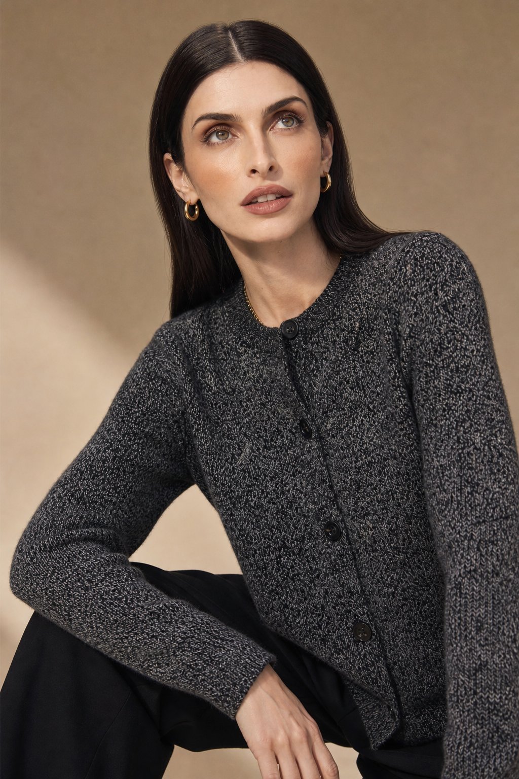 Katarin | Marled Chunky Knit Alpaca Blend Button Cardigan - View 7