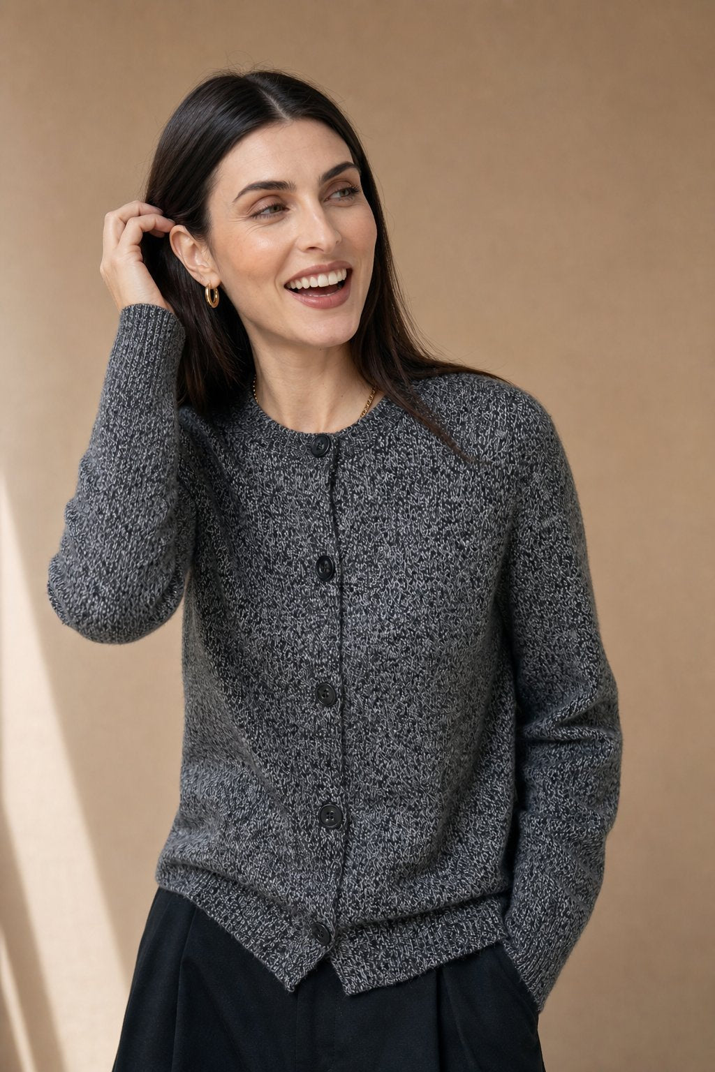 Katarin | Marled Chunky Knit Alpaca Blend Button Cardigan - View 8