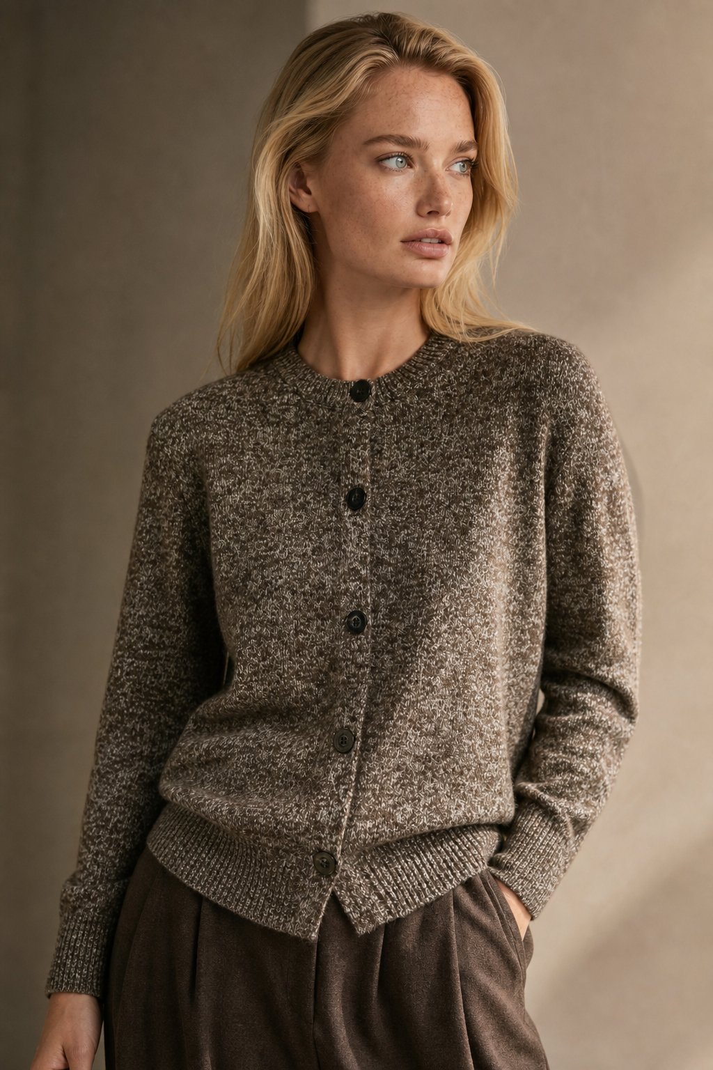 Katarin | Marled Chunky Knit Alpaca Blend Button Cardigan - View 9
