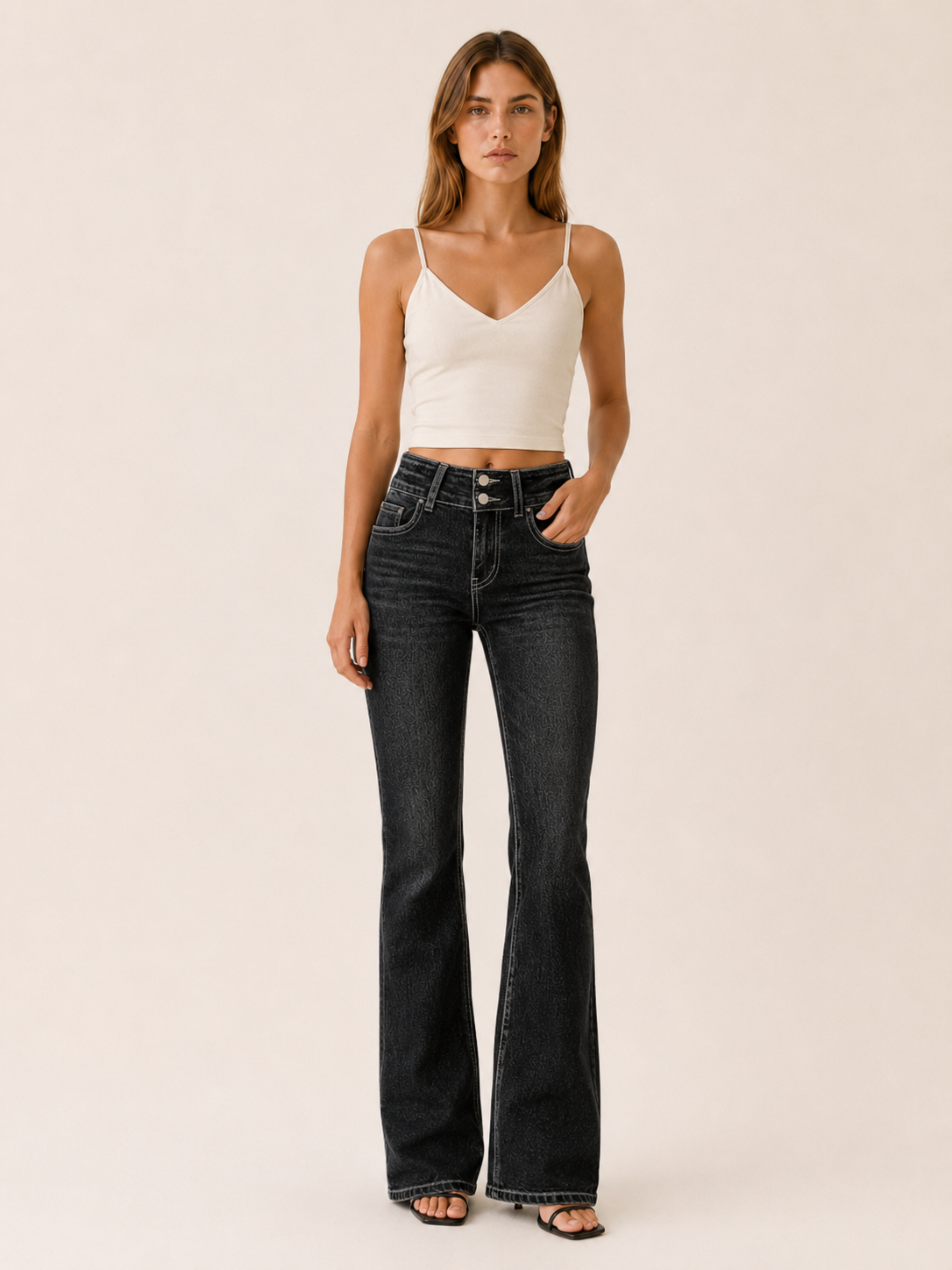 Katrin | Double Button High Waist Bootcut Flare Jeans