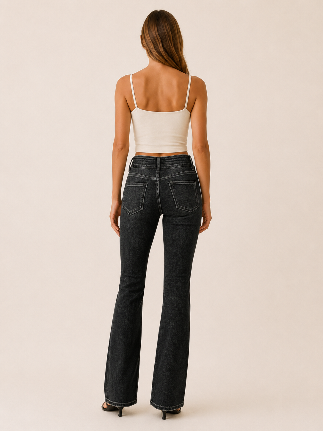 Katrin | Double Button High Waist Bootcut Flare Jeans - View 2