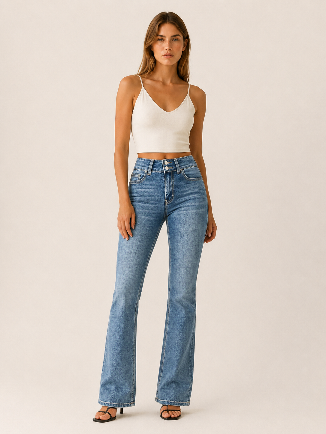 Katrin | Double Button High Waist Bootcut Flare Jeans - View 4