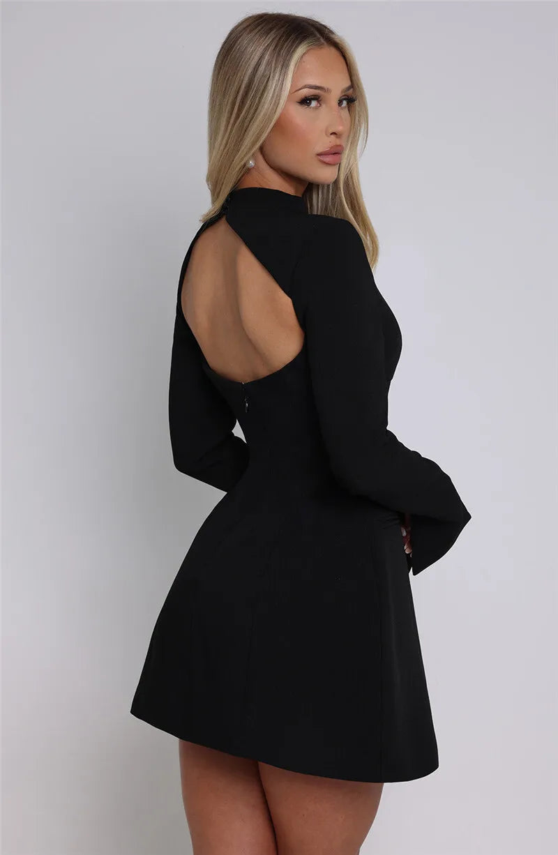 Kirsten | High Boat Neck Long Sleeve Tailored Mini Dress - View 18