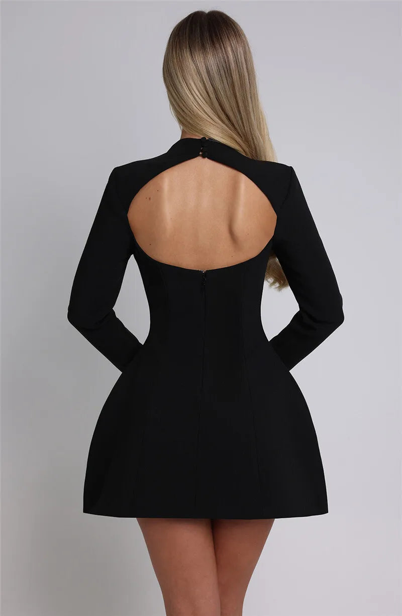 Kirsten | High Boat Neck Long Sleeve Tailored Mini Dress - View 19