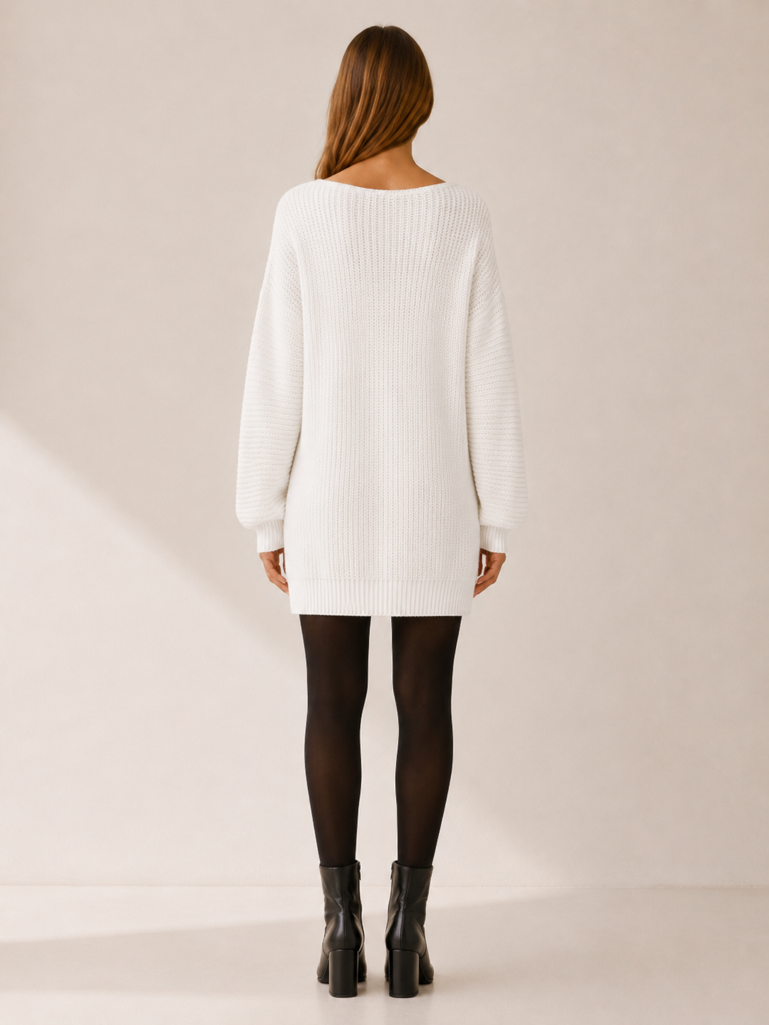 Lavinia | Bardot Neck Shaker Rib Balloon Sleeve Knit Dress - View 2