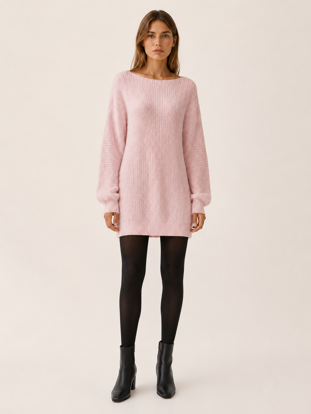 Lavinia | Bardot Neck Shaker Rib Balloon Sleeve Knit Dress - View 6