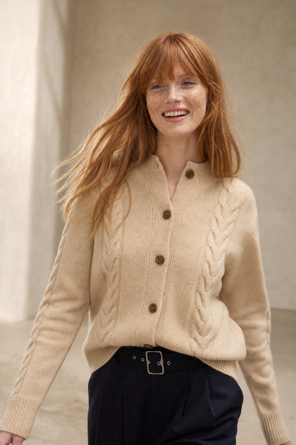 Leonie | Collared Cropped Cable Knit Cashmere Cardigan - View 11