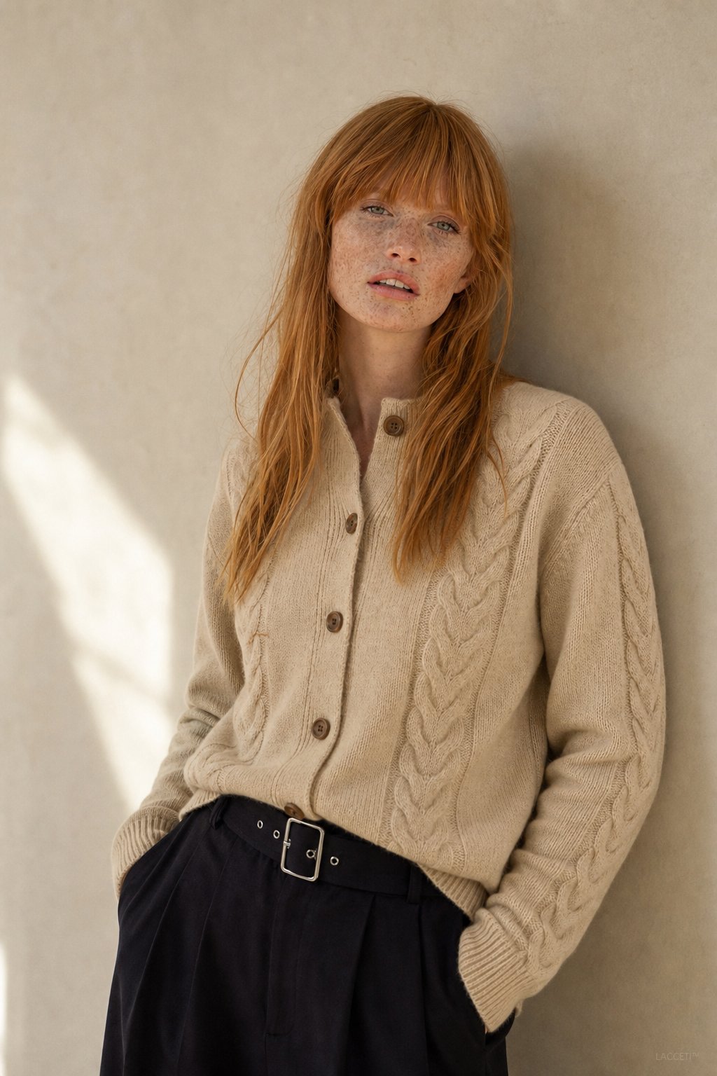 Leonie | Collared Cropped Cable Knit Cashmere Cardigan - View 12