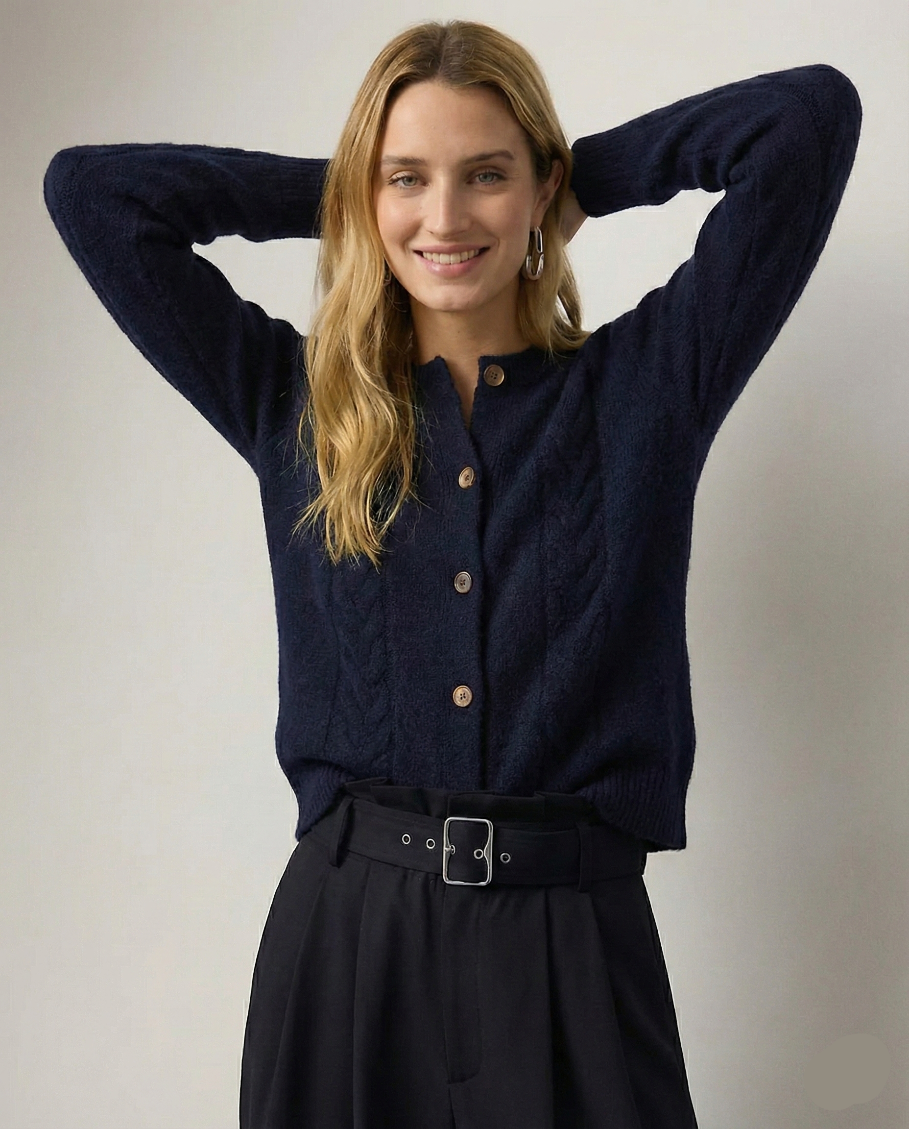 Leonie | Collared Cropped Cable Knit Cashmere Cardigan - View 16