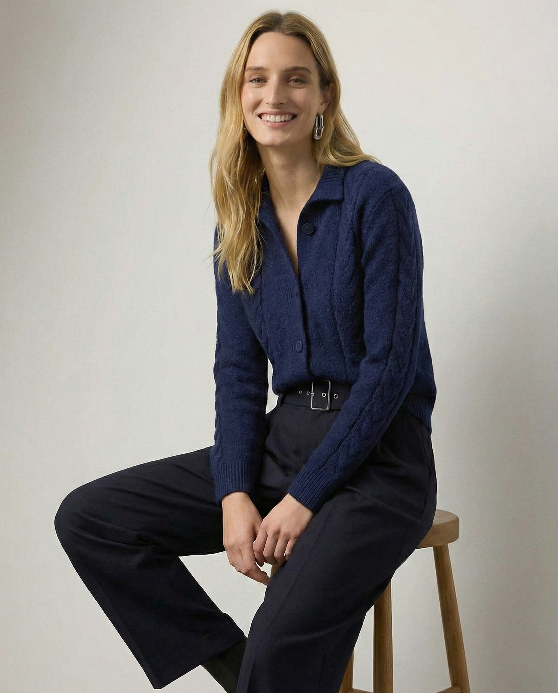 Leonie | Collared Cropped Cable Knit Cashmere Cardigan - View 19