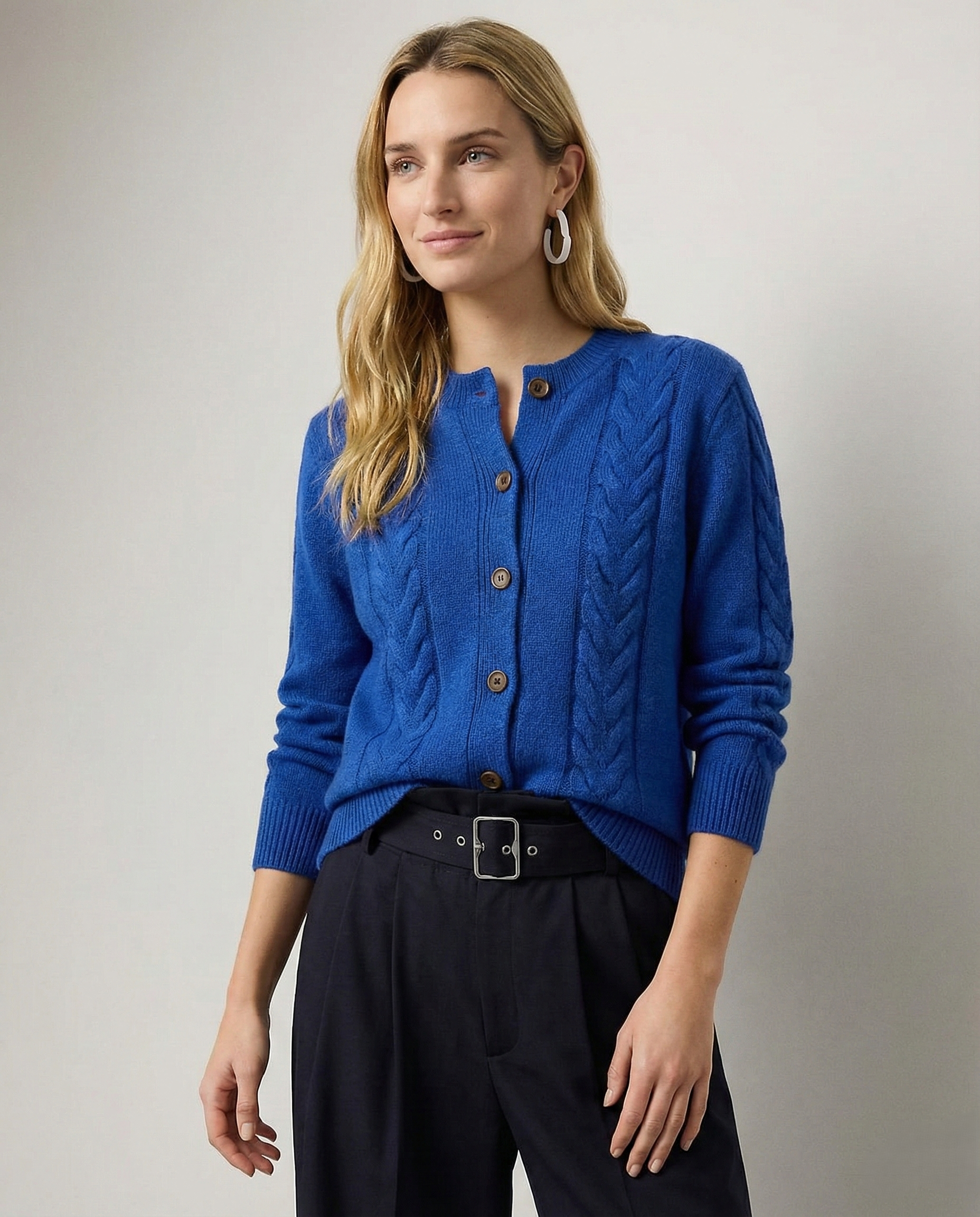 Leonie | Collared Cropped Cable Knit Cashmere Cardigan - View 22