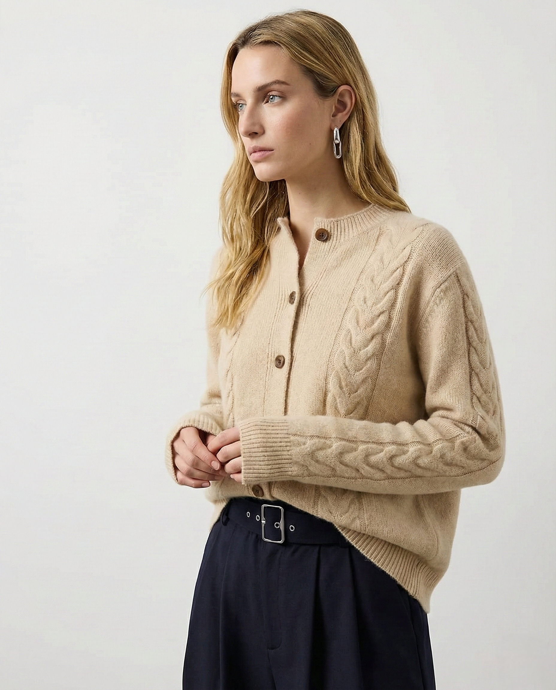 Leonie | Collared Cropped Cable Knit Cashmere Cardigan - View 23