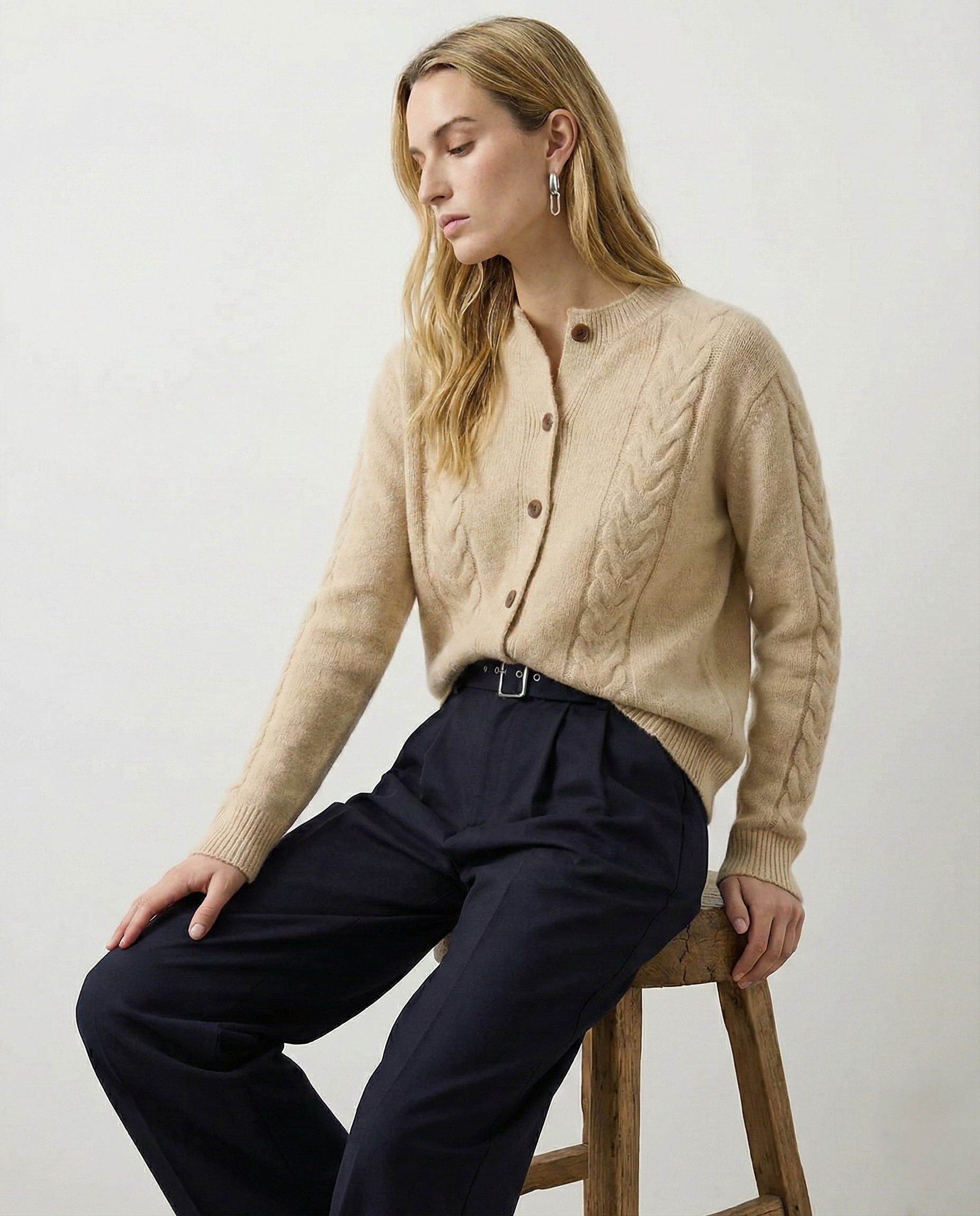 Leonie | Collared Cropped Cable Knit Cashmere Cardigan - View 25