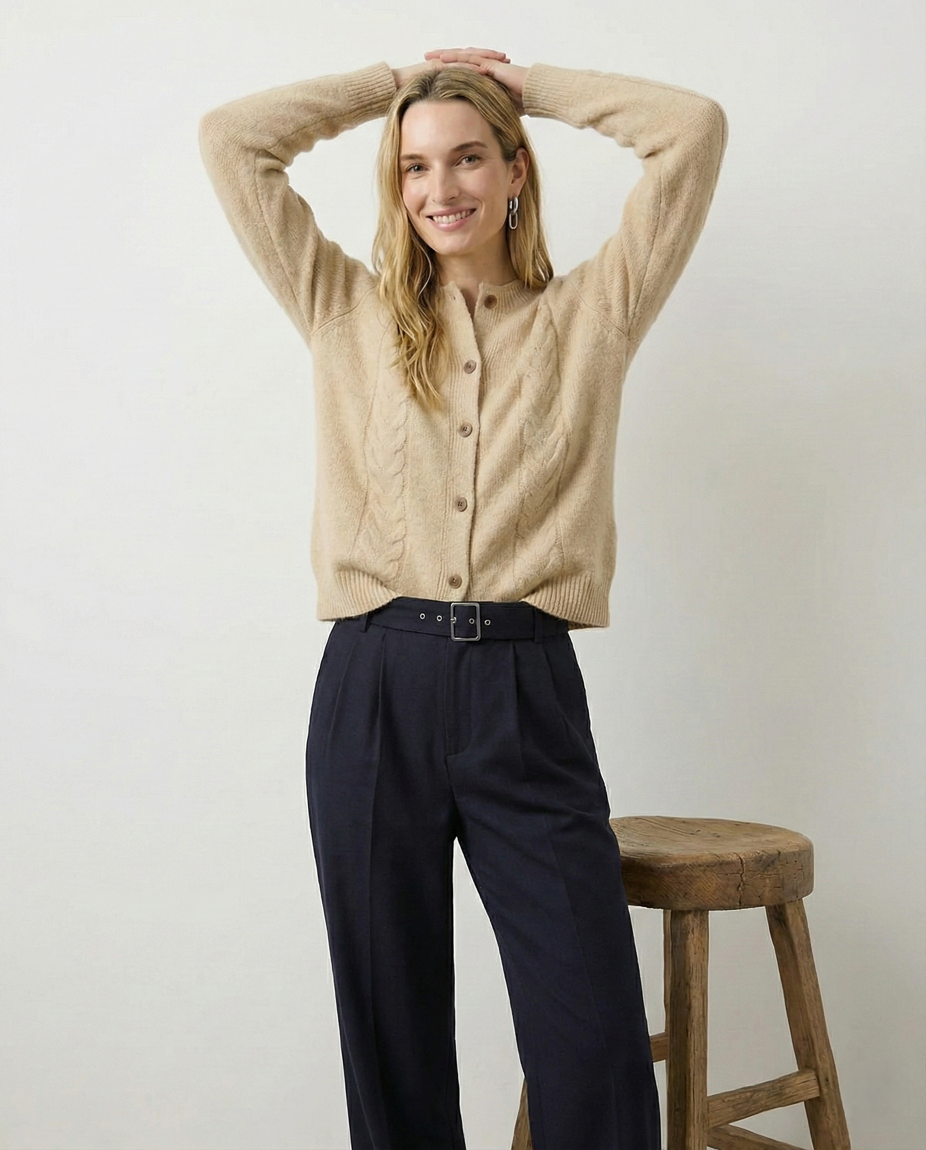Leonie | Collared Cropped Cable Knit Cashmere Cardigan - View 26