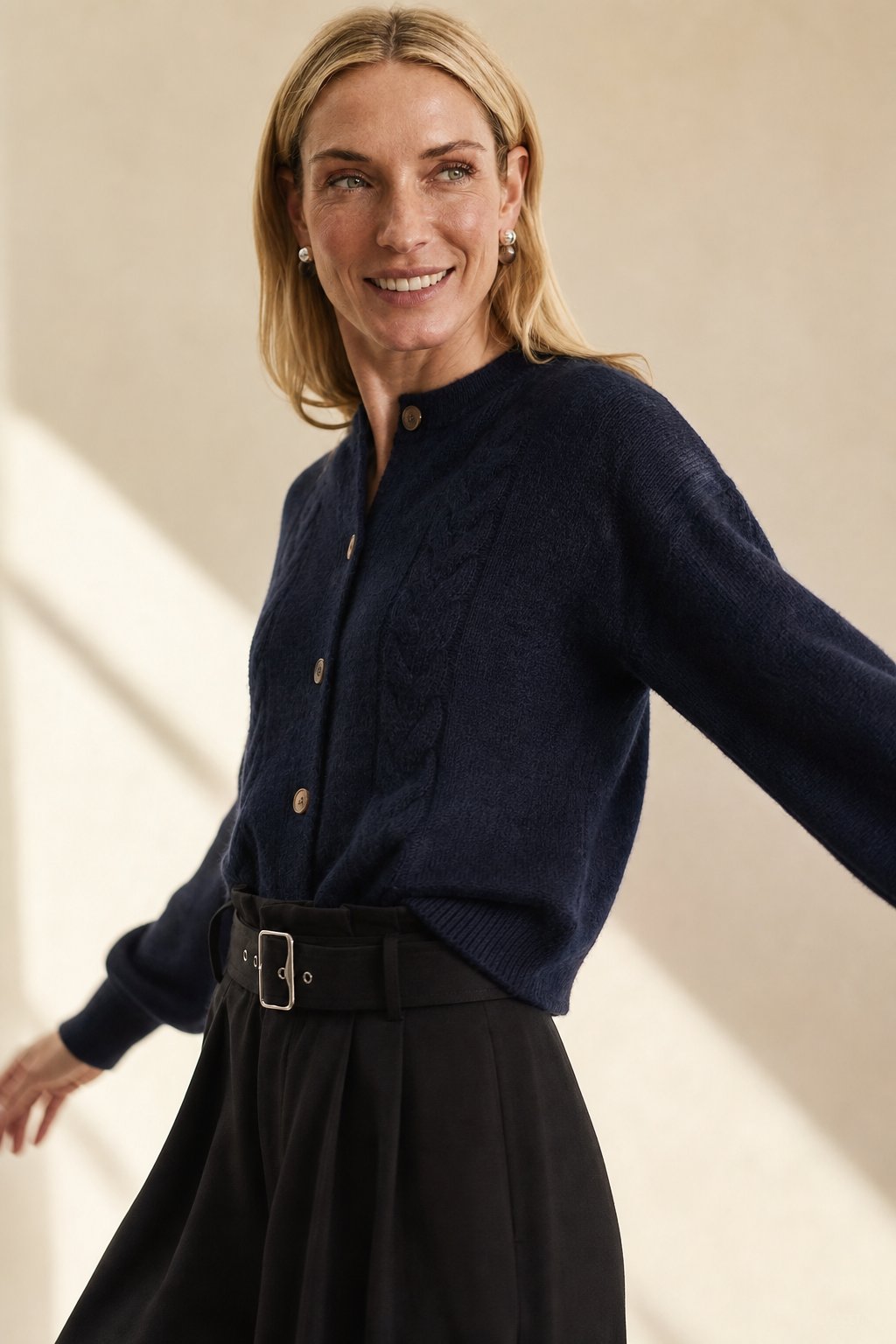 Leonie | Collared Cropped Cable Knit Cashmere Cardigan - View 6