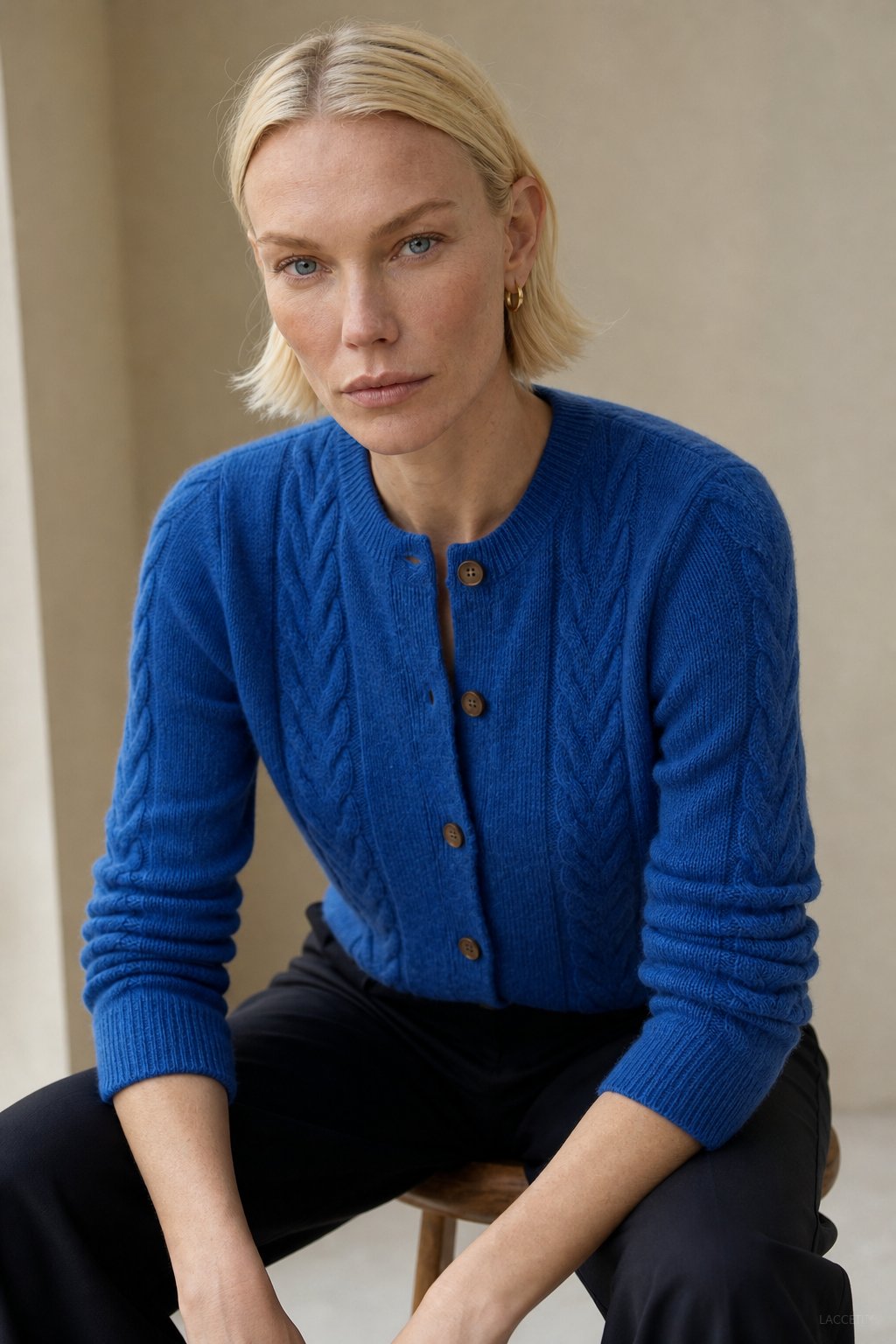 Leonie | Collared Cropped Cable Knit Cashmere Cardigan - View 8