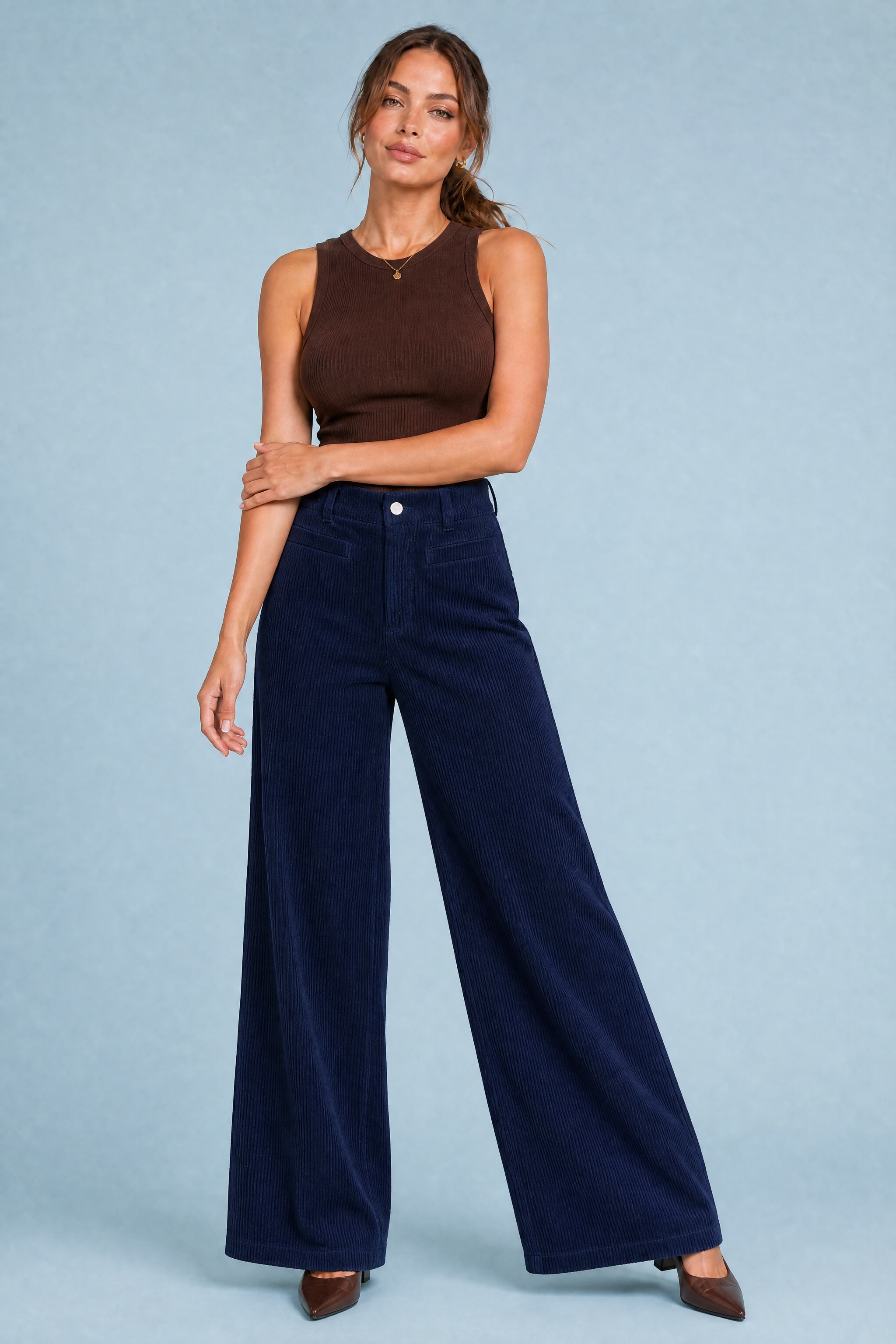 Liesel | Welt Pocket Wide Wale Corduroy High Waist Trousers - View 10