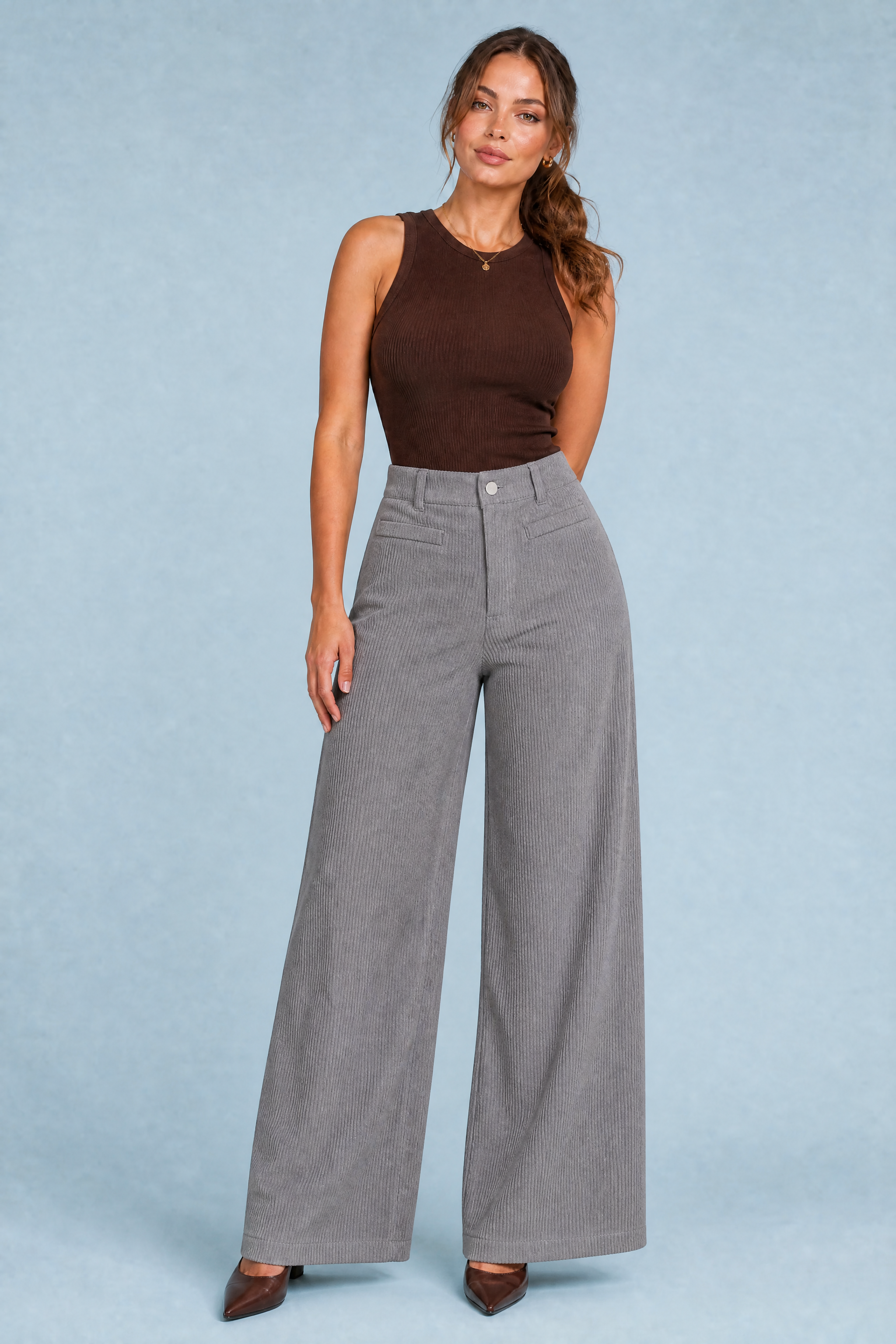 Liesel | Welt Pocket Wide Wale Corduroy High Waist Trousers - View 12