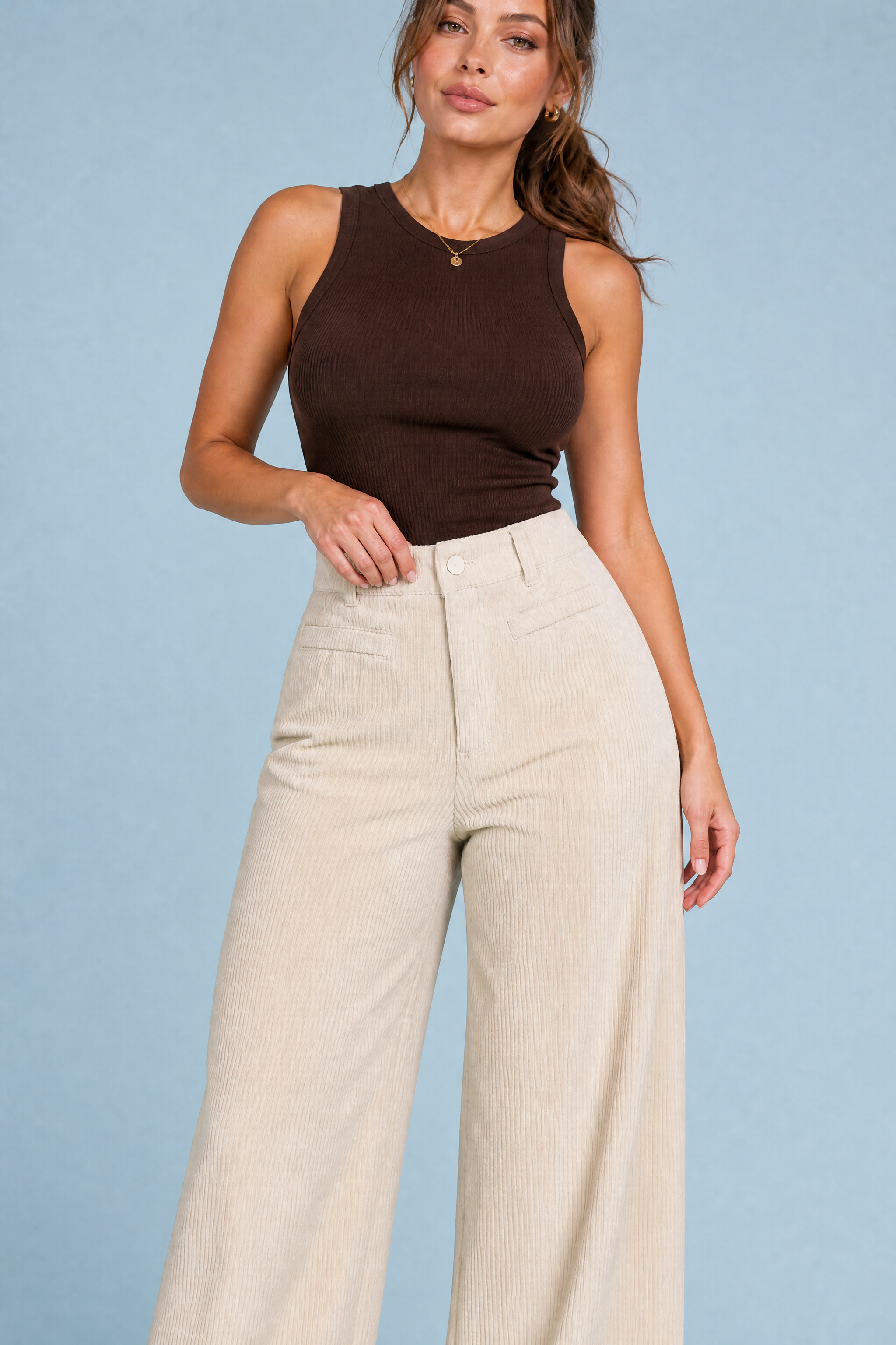 Liesel | Welt Pocket Wide Wale Corduroy High Waist Trousers - View 4