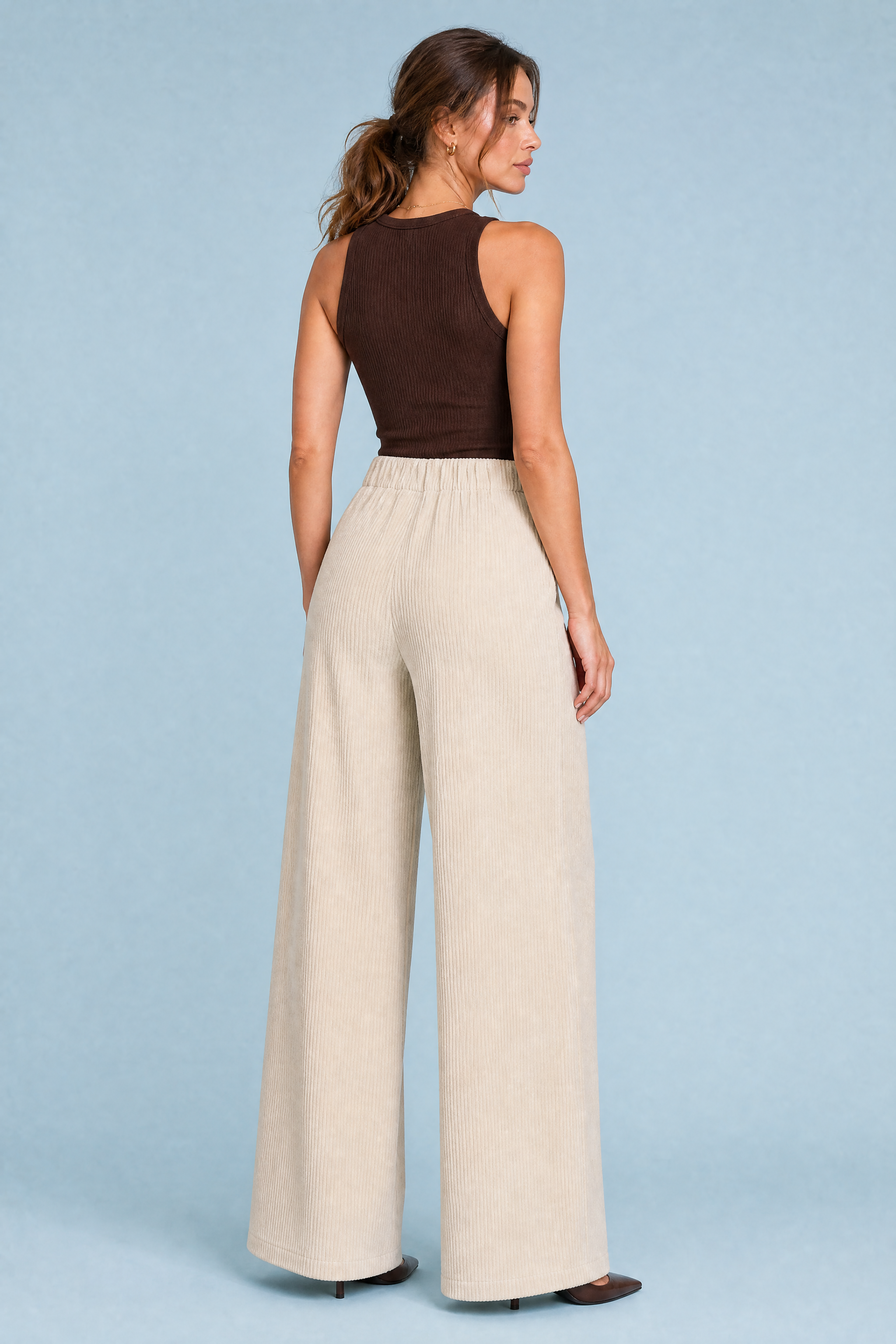 Liesel | Welt Pocket Wide Wale Corduroy High Waist Trousers - View 5
