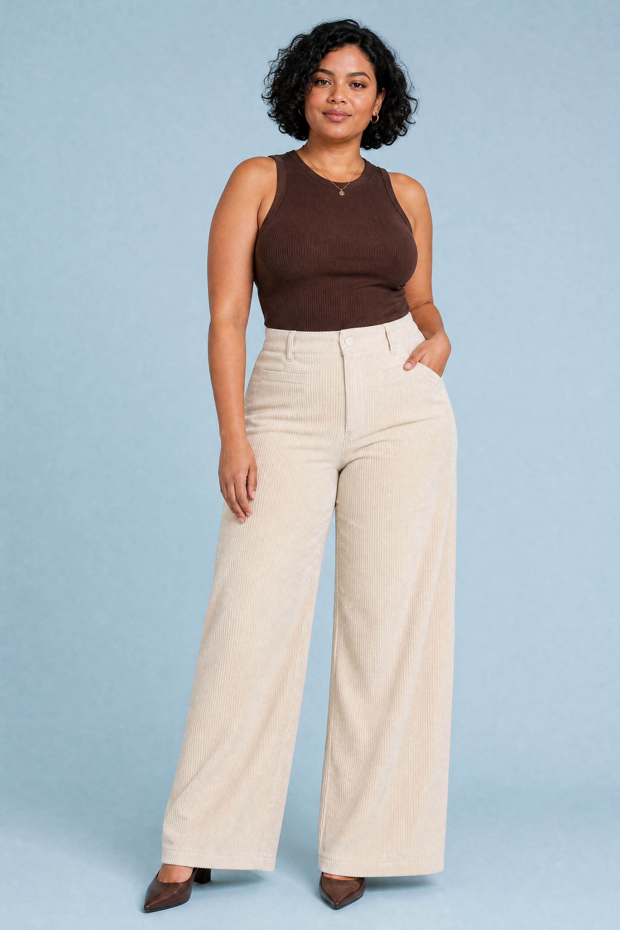 Liesel | Welt Pocket Wide Wale Corduroy High Waist Trousers - View 6