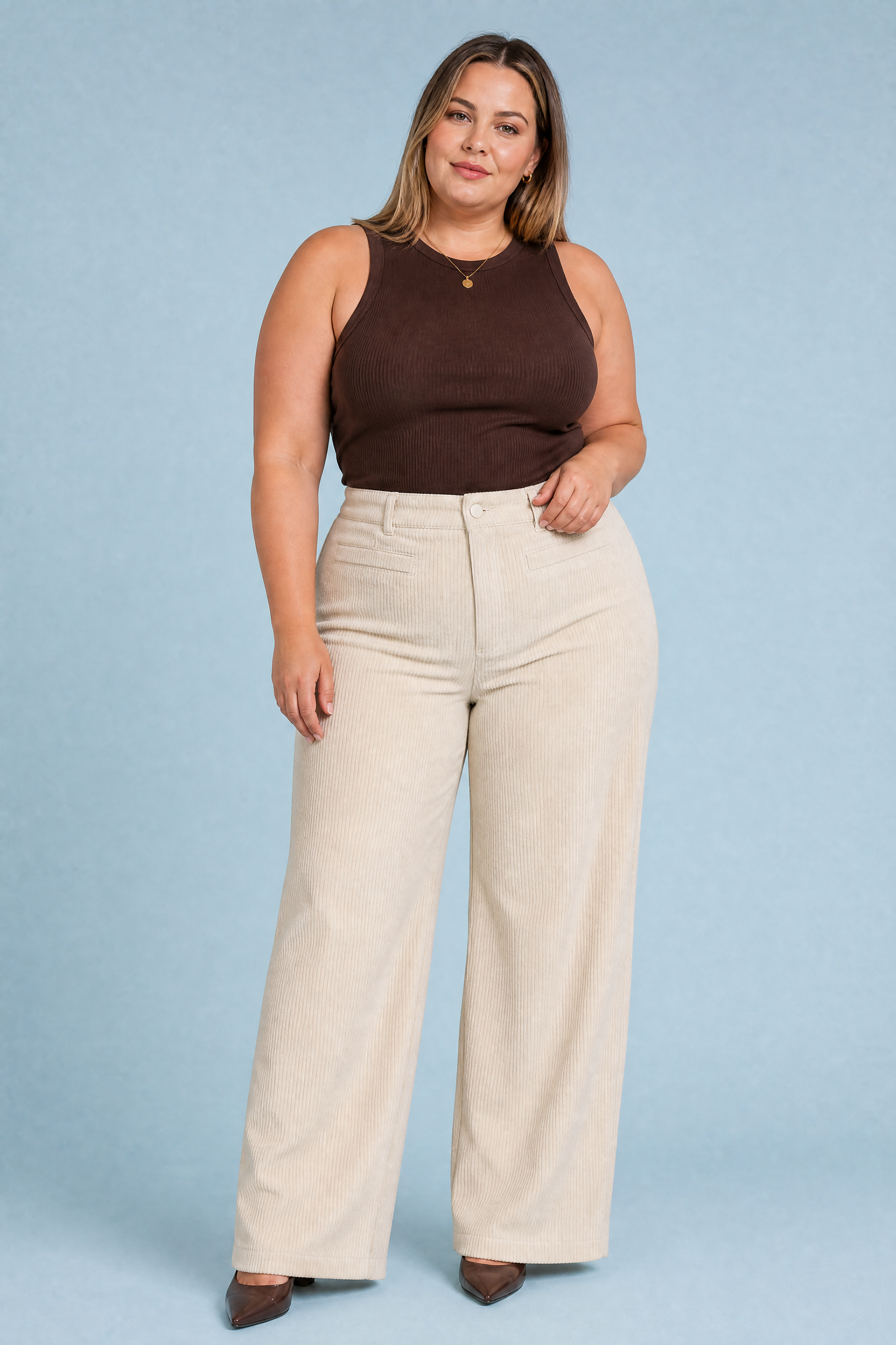 Liesel | Welt Pocket Wide Wale Corduroy High Waist Trousers - View 7