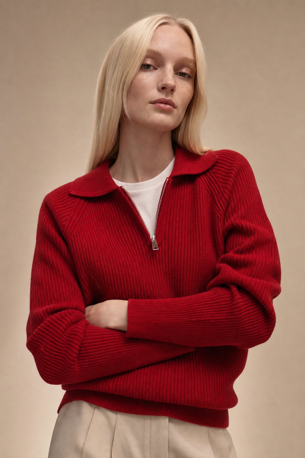Linnet | Spread Collar Ribbed Half Zip Knit Sweater - View 5