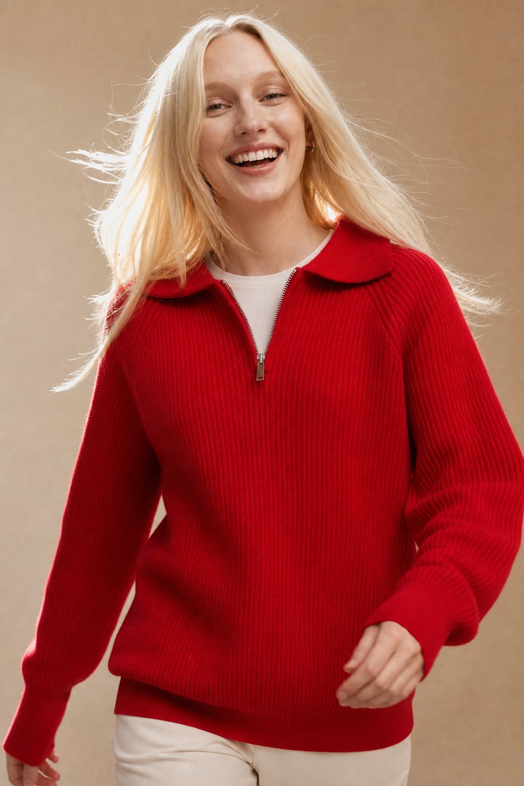 Linnet | Spread Collar Ribbed Half Zip Knit Sweater - View 6