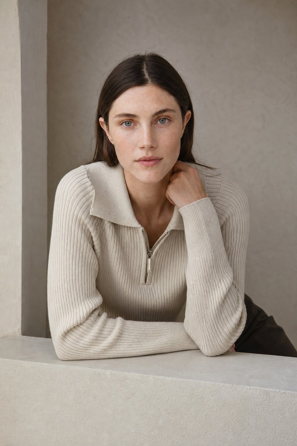 Linnet | Spread Collar Ribbed Half Zip Knit Sweater - View 7