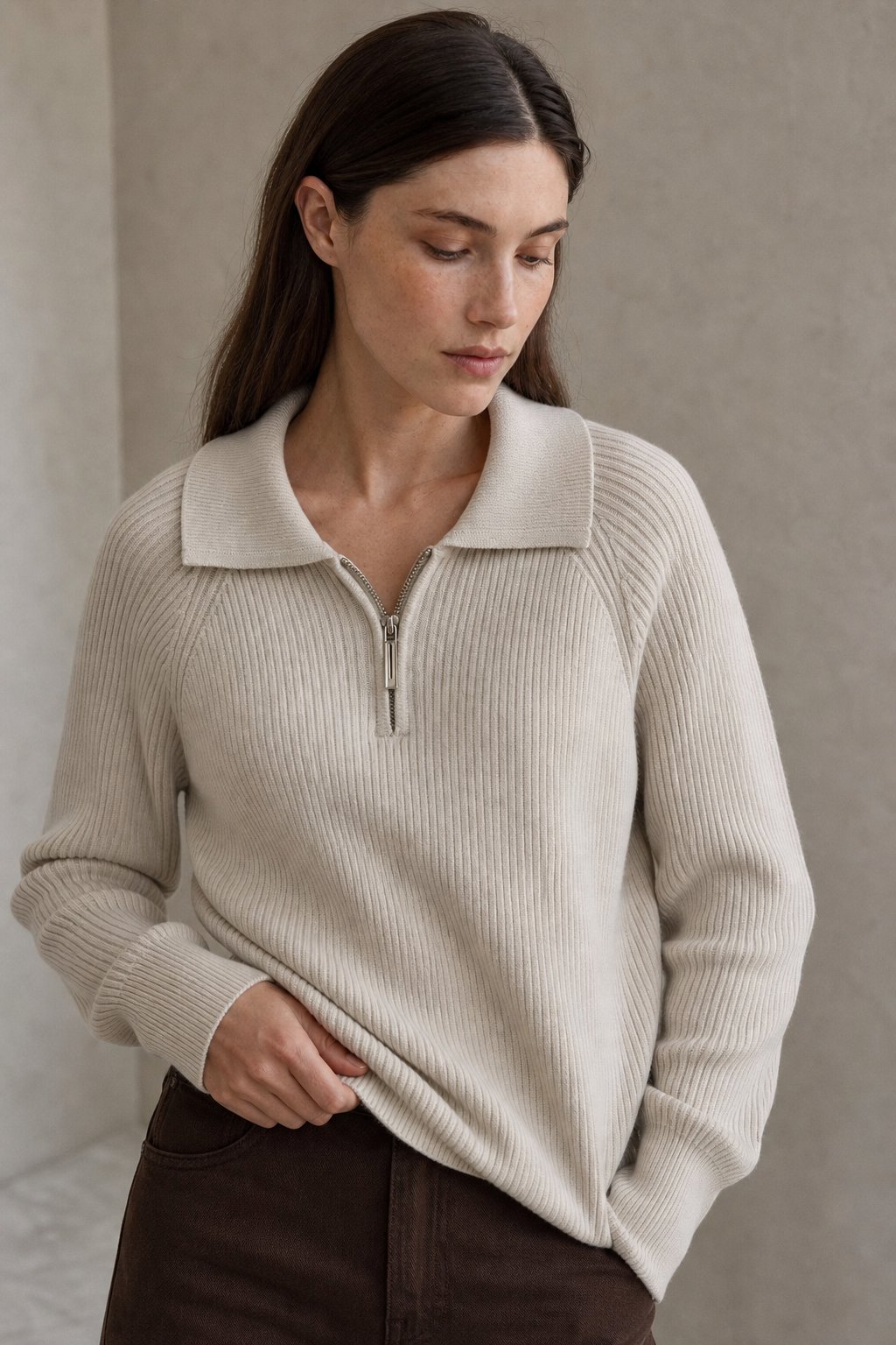 Linnet | Spread Collar Ribbed Half Zip Knit Sweater - View 8