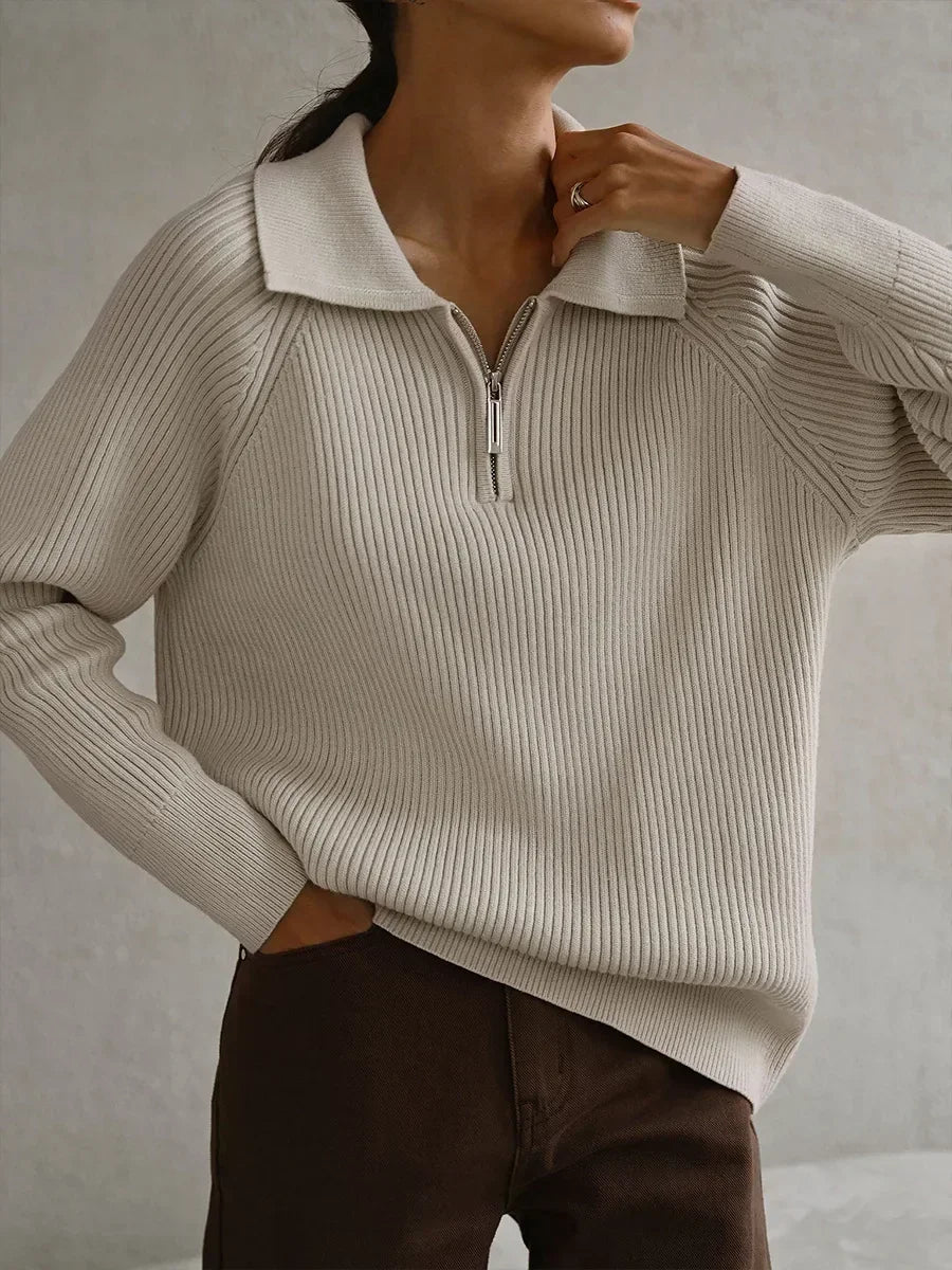 Linnet | Spread Collar Ribbed Half Zip Knit Sweater - View 9