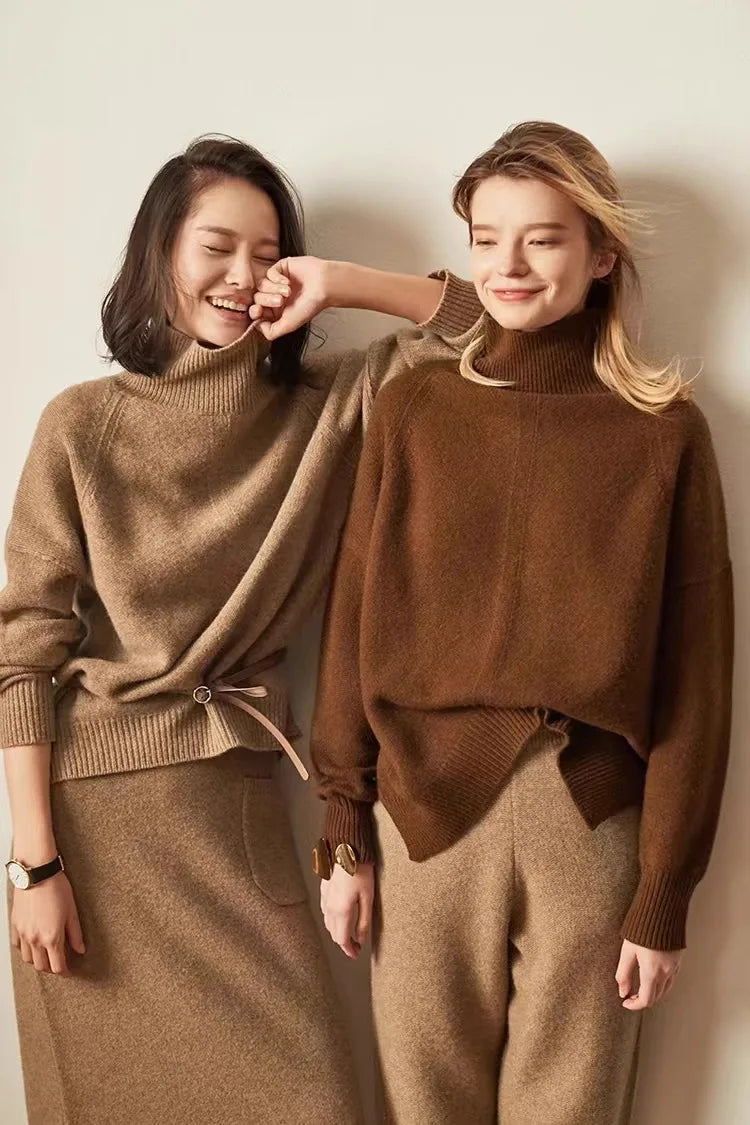 Lisbet | Side Slit Open Collar Oversized Cashmere Sweater - View 12