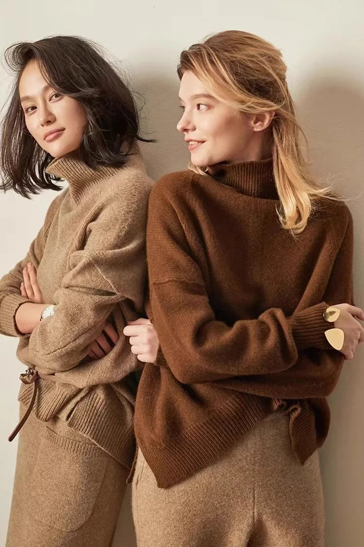 Lisbet | Side Slit Open Collar Oversized Cashmere Sweater - View 13