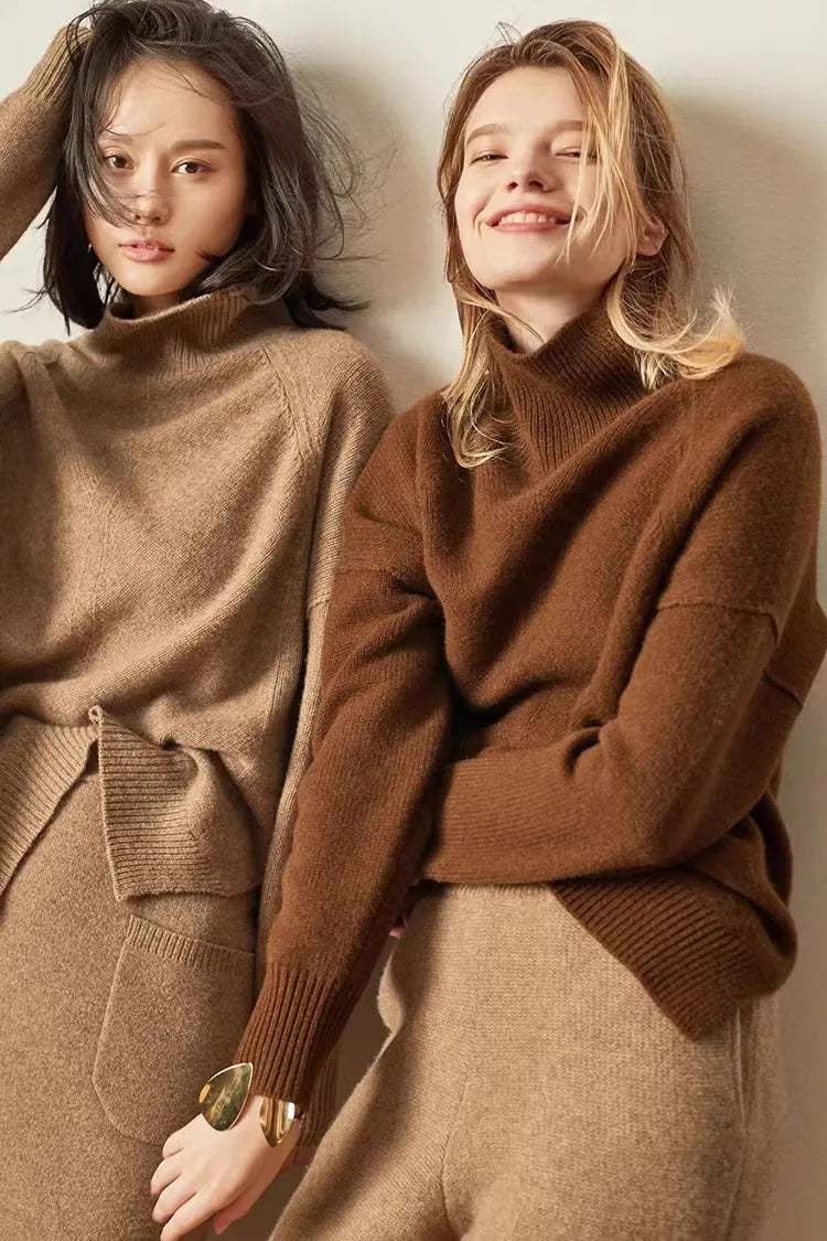 Lisbet | Side Slit Open Collar Oversized Cashmere Sweater - View 14