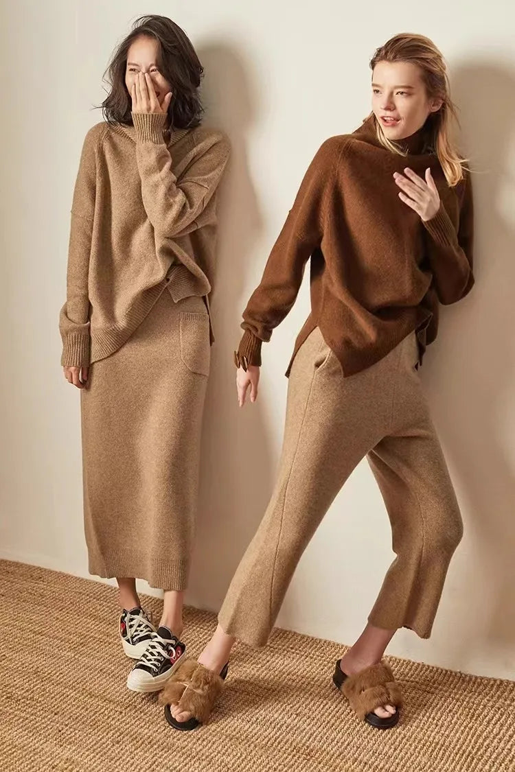 Lisbet | Side Slit Open Collar Oversized Cashmere Sweater - View 15