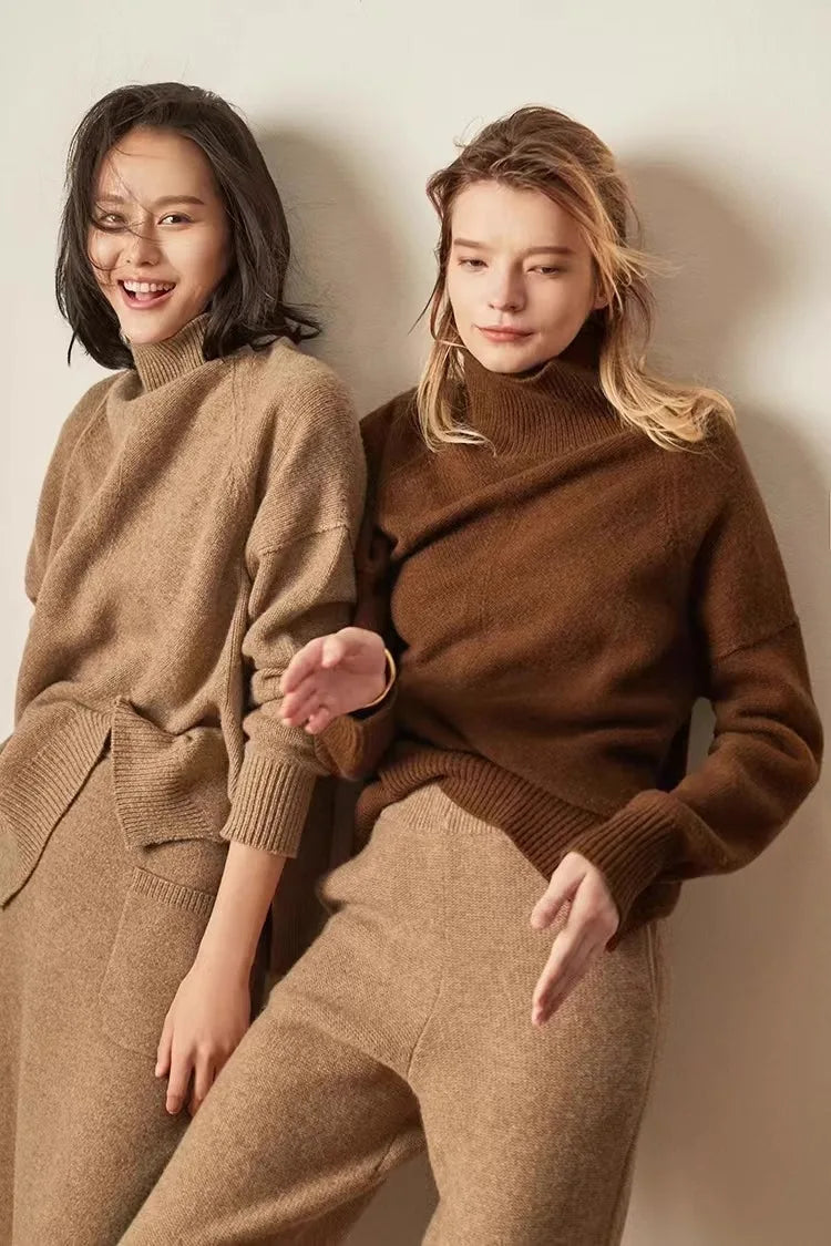 Lisbet | Side Slit Open Collar Oversized Cashmere Sweater - View 16