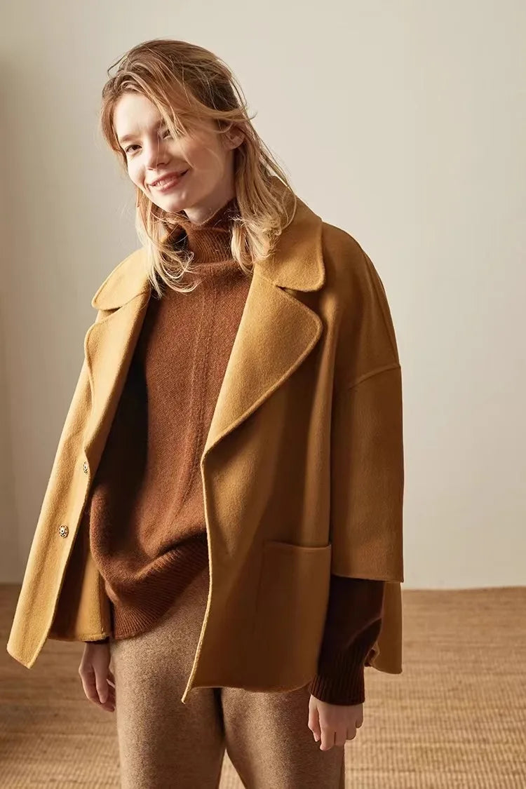 Lisbet | Side Slit Open Collar Oversized Cashmere Sweater - View 17