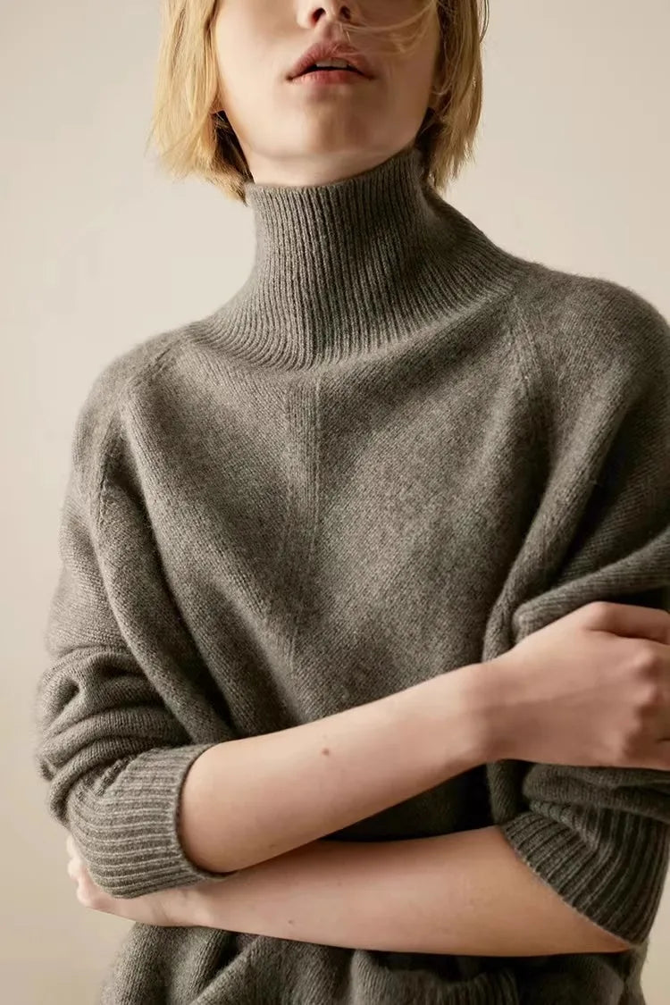 Lisbet | Side Slit Open Collar Oversized Cashmere Sweater - View 22