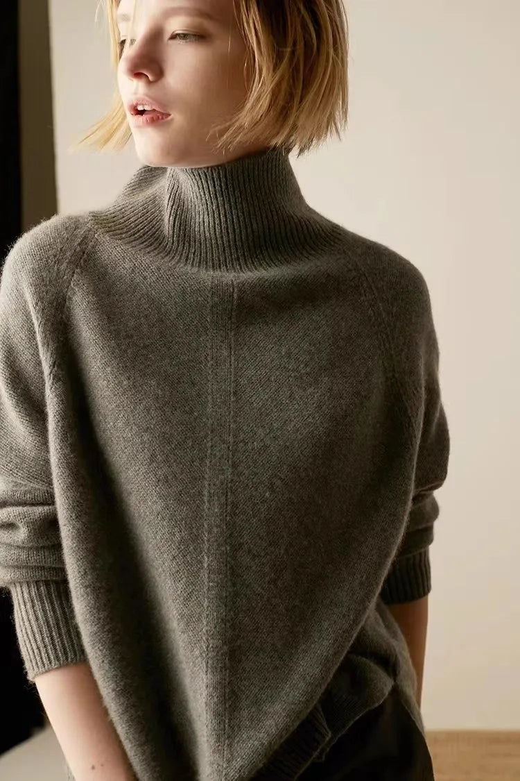 Lisbet | Side Slit Open Collar Oversized Cashmere Sweater - View 23