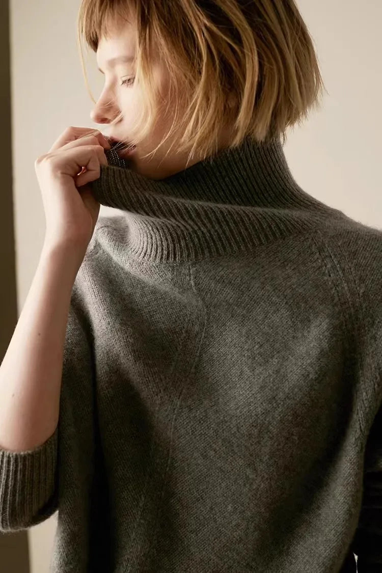 Lisbet | Side Slit Open Collar Oversized Cashmere Sweater - View 24