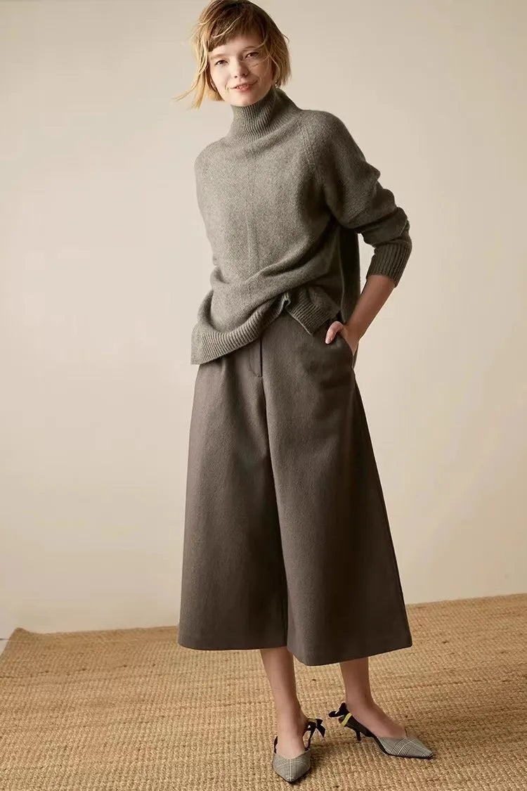 Lisbet | Side Slit Open Collar Oversized Cashmere Sweater - View 25