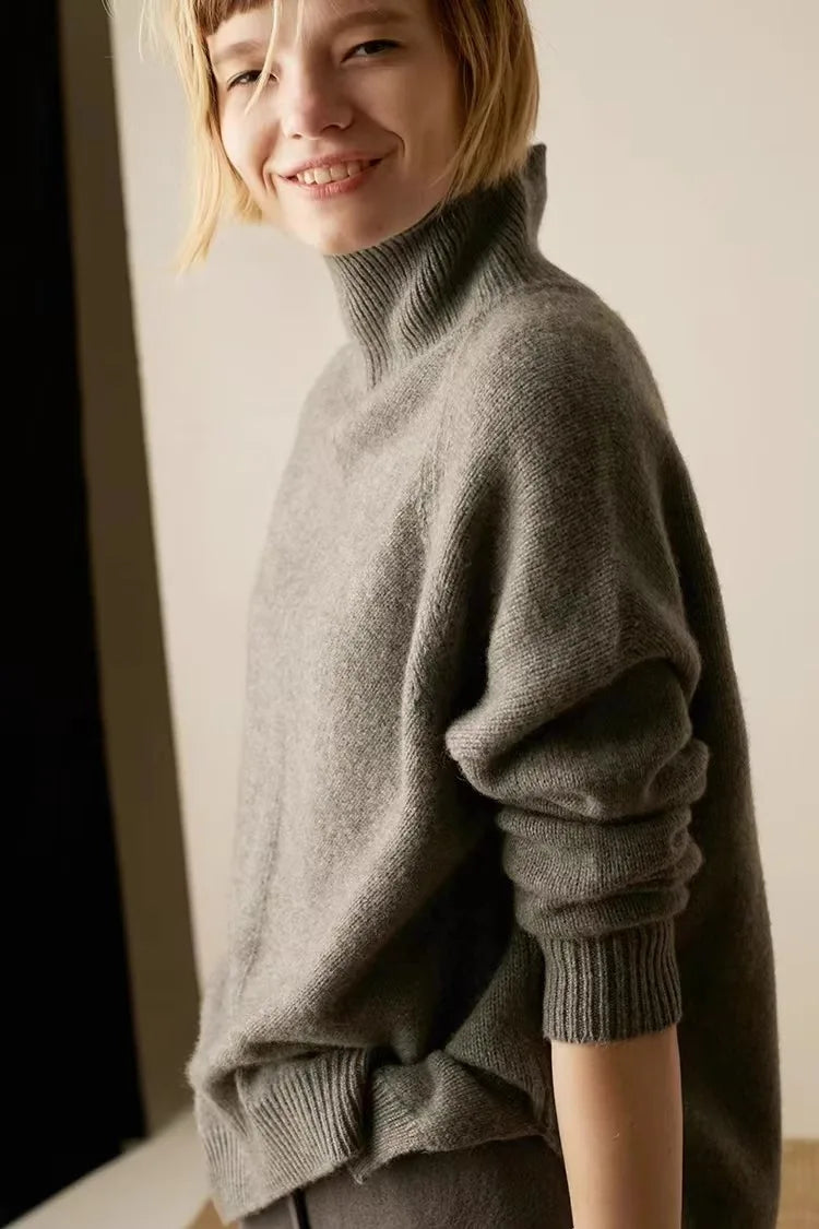 Lisbet | Side Slit Open Collar Oversized Cashmere Sweater - View 26