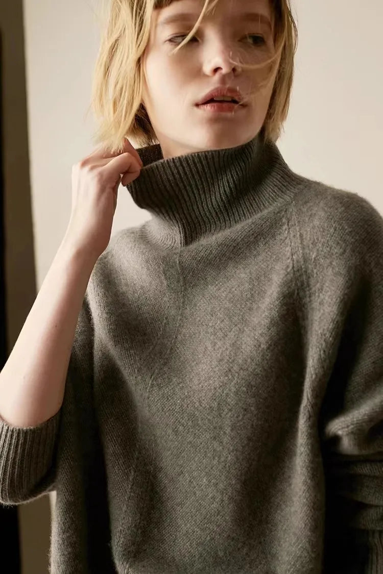 Lisbet | Side Slit Open Collar Oversized Cashmere Sweater - View 4