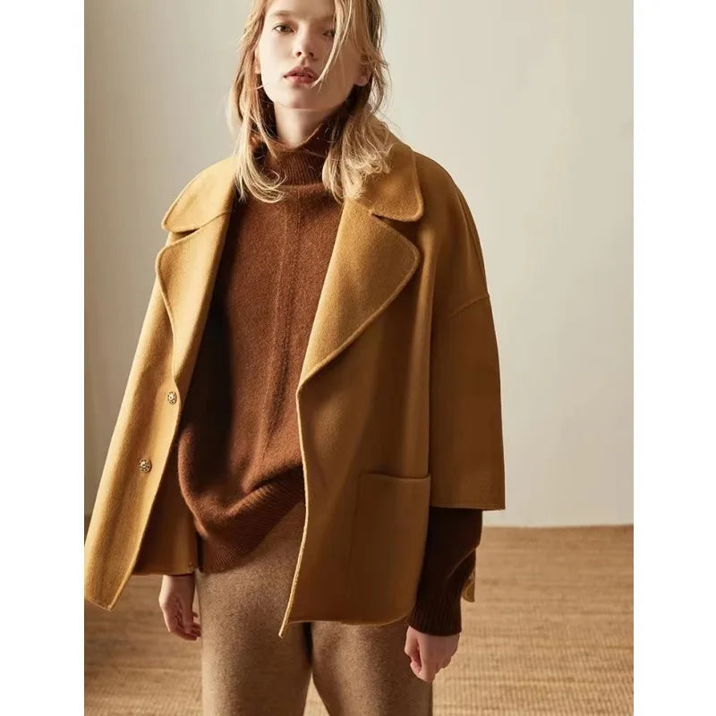 Lisbet | Side Slit Open Collar Oversized Cashmere Sweater - View 5