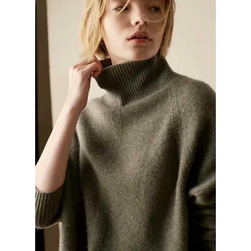 Lisbet | Side Slit Open Collar Oversized Cashmere Sweater - View 6
