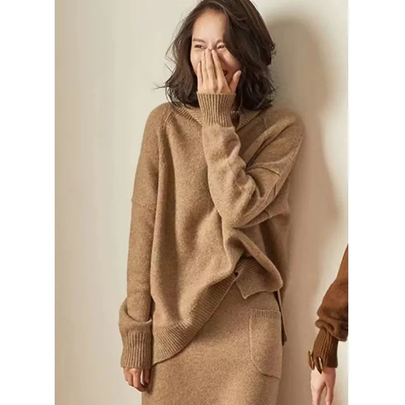 Lisbet | Side Slit Open Collar Oversized Cashmere Sweater - View 7