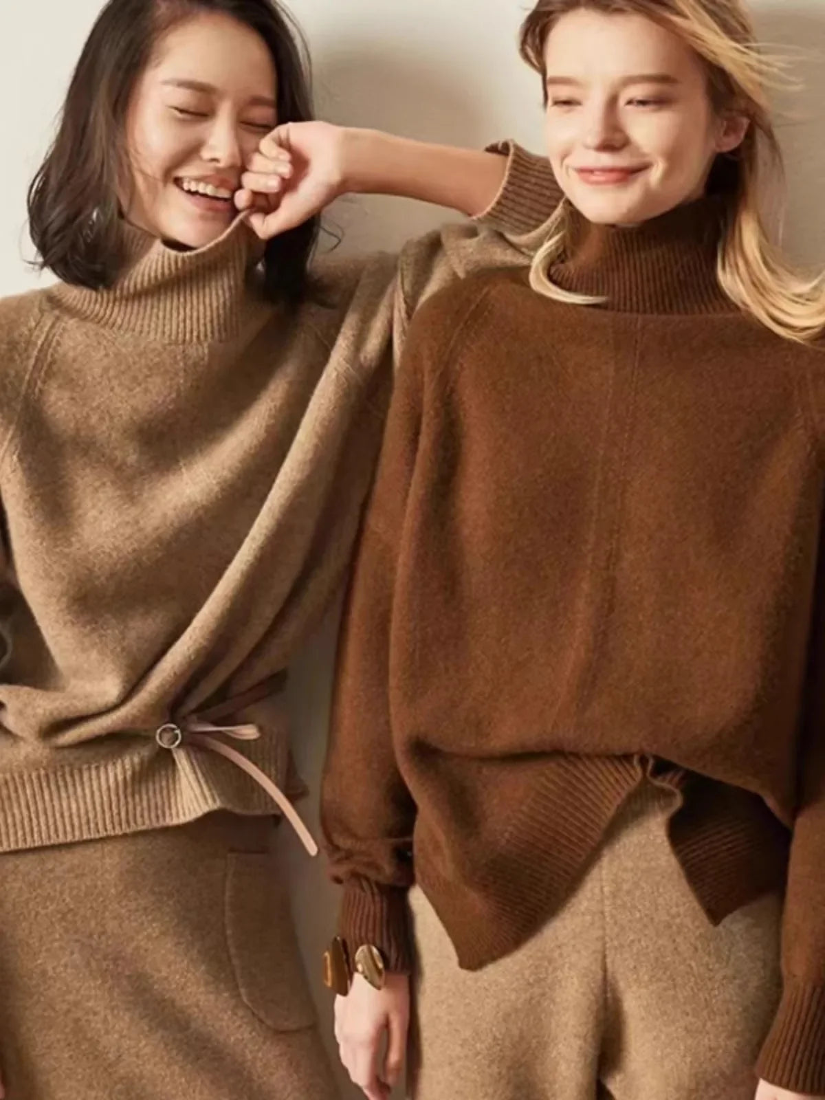 Lisbet | Side Slit Open Collar Oversized Cashmere Sweater - View 8