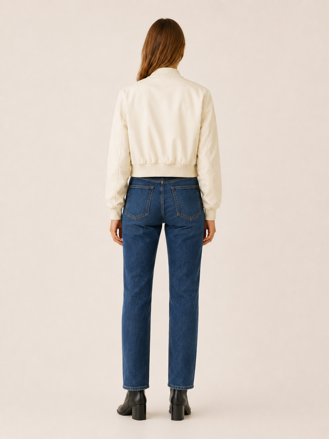 Lucienne | Flap Pocket Ribbed Trim Faux Leather Bomber Jacket - View 2